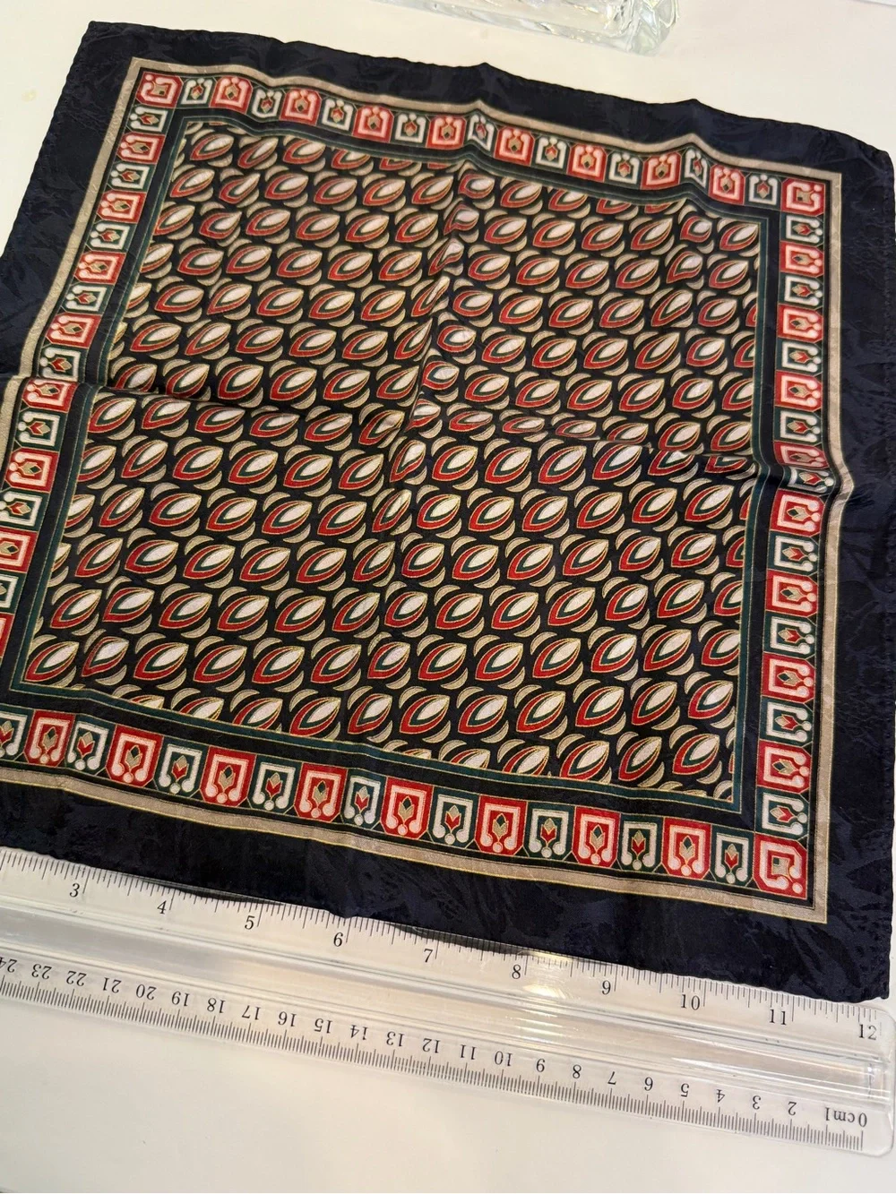Classic Heritage Vintage Pocket Square Navy Red Gentleman Art Deco 12”x12”